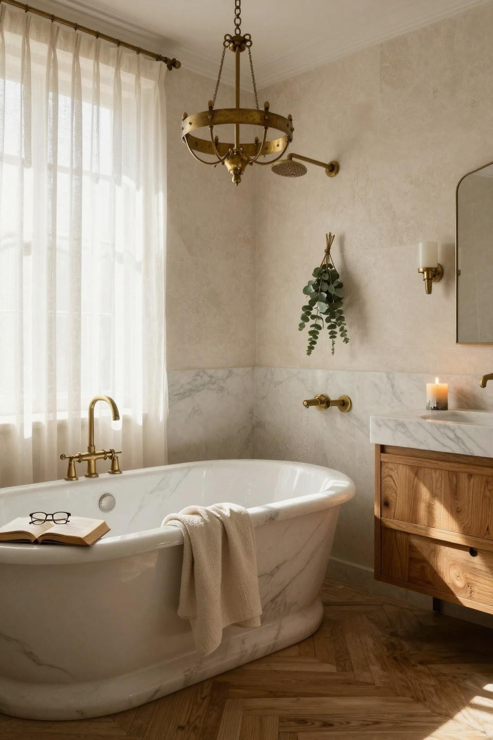 Timeless Bathroom marble soaking tub centerpiece