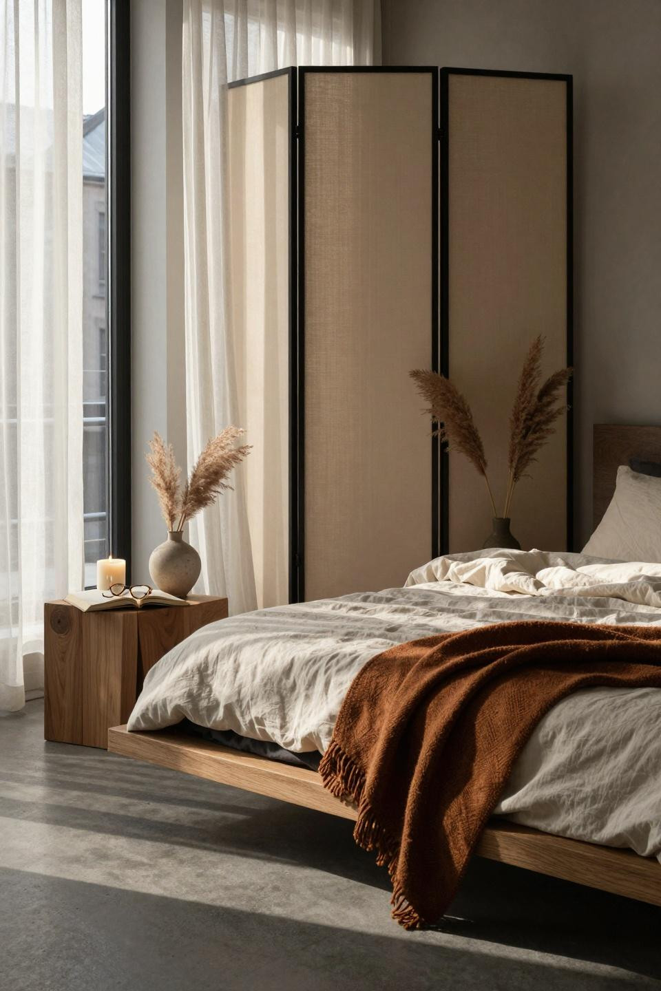 Unique bedroom design blending Scandinavian and Japanese styles