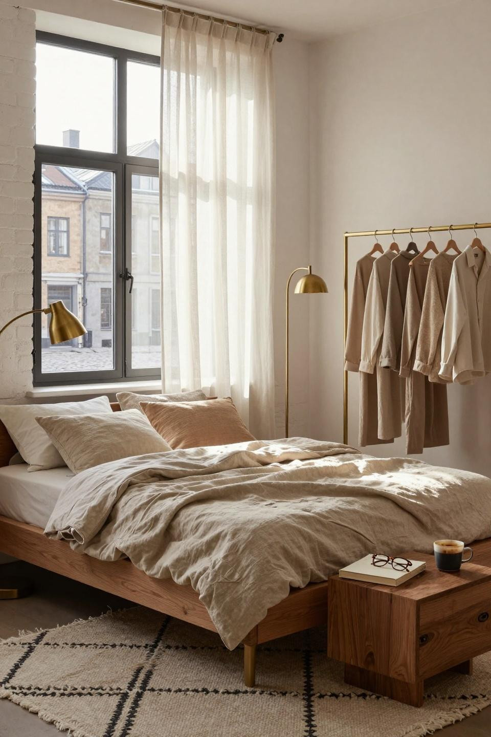 Unique bedroom design in industrial loft setting