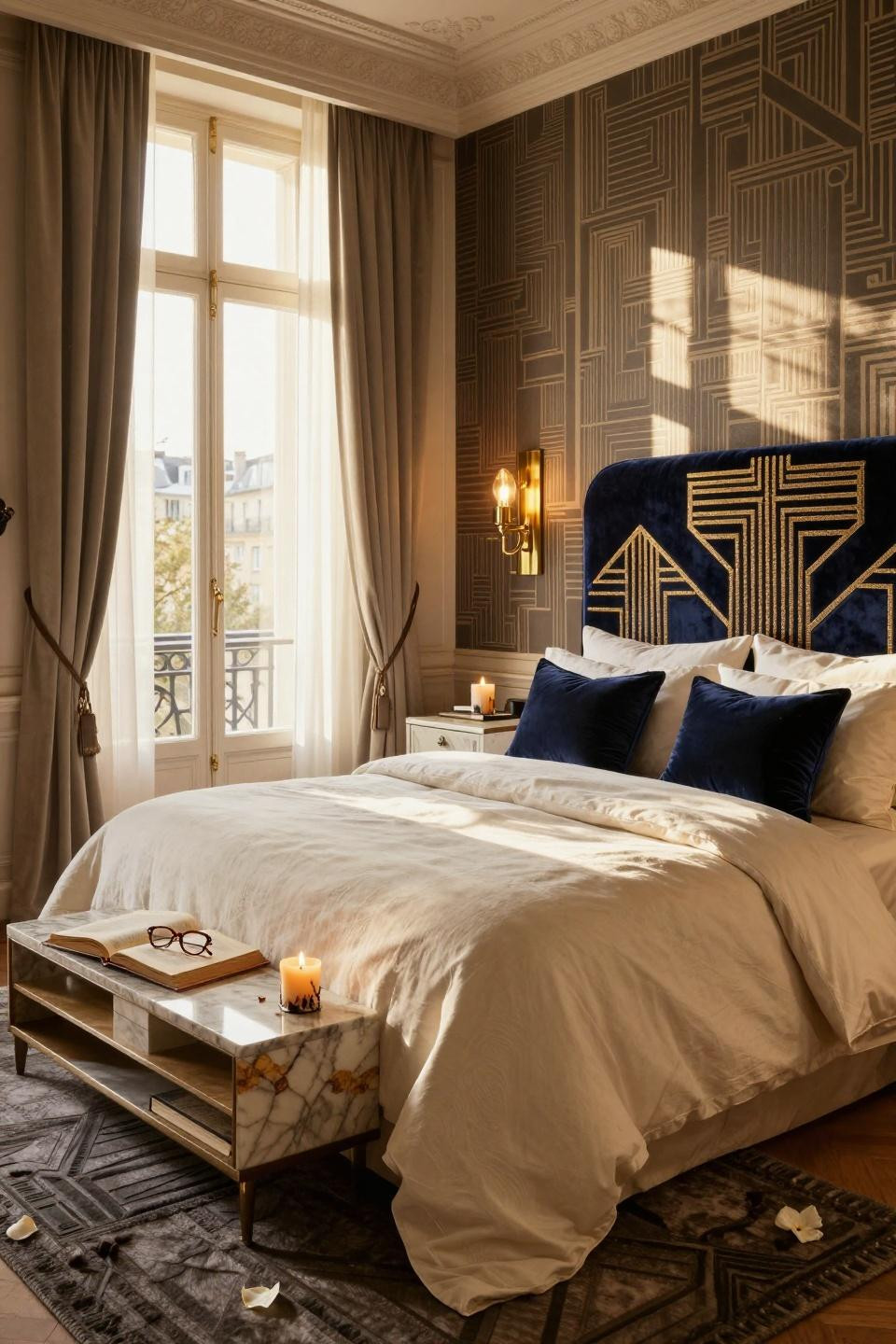 Unique bedroom design with Art Deco geometric patterns