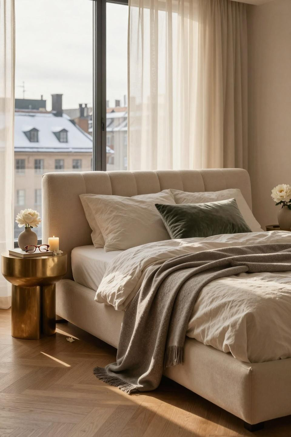 Unique bedroom design with luxury tufted headboard