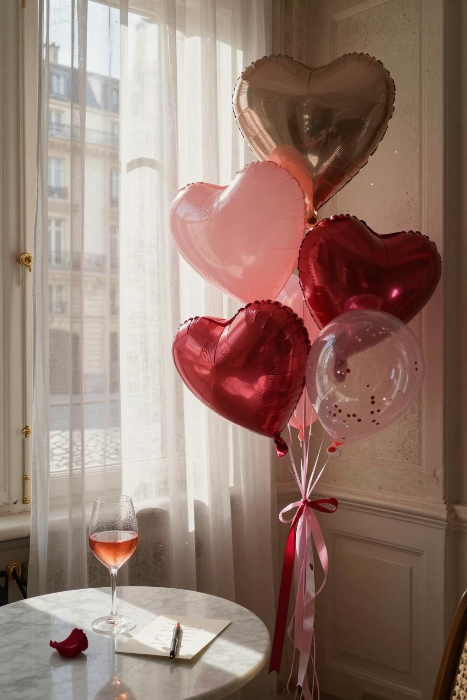 Valentine's Day Balloon Heart Wall - romantic floating balloon bouquet