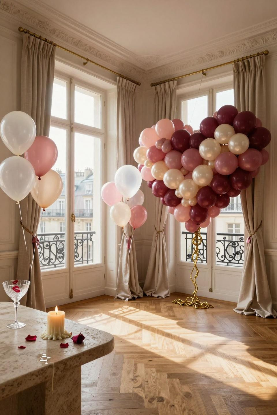 Valentine's Day Balloon Heart Wall - elegant French apartment installation
