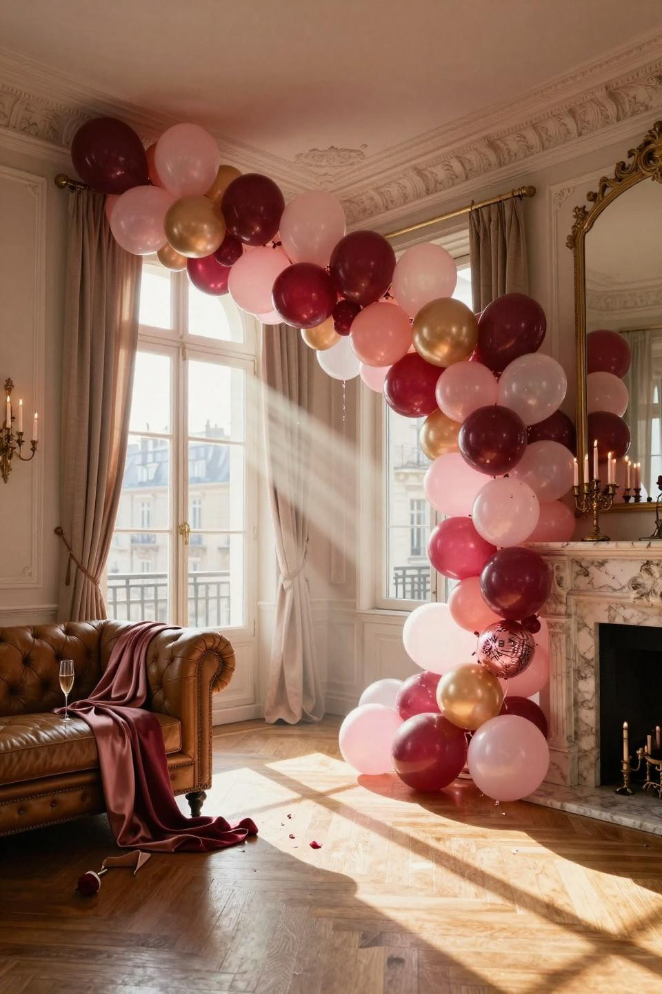 Valentines balloons decorations with dramatic ceiling arch