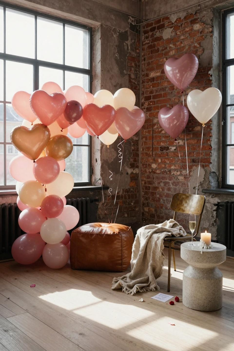 Valentines balloons decorations with Scandinavian blush corner