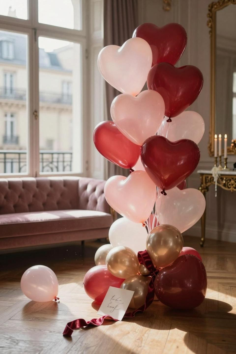 Valentines balloons decorations with intimate macro garland