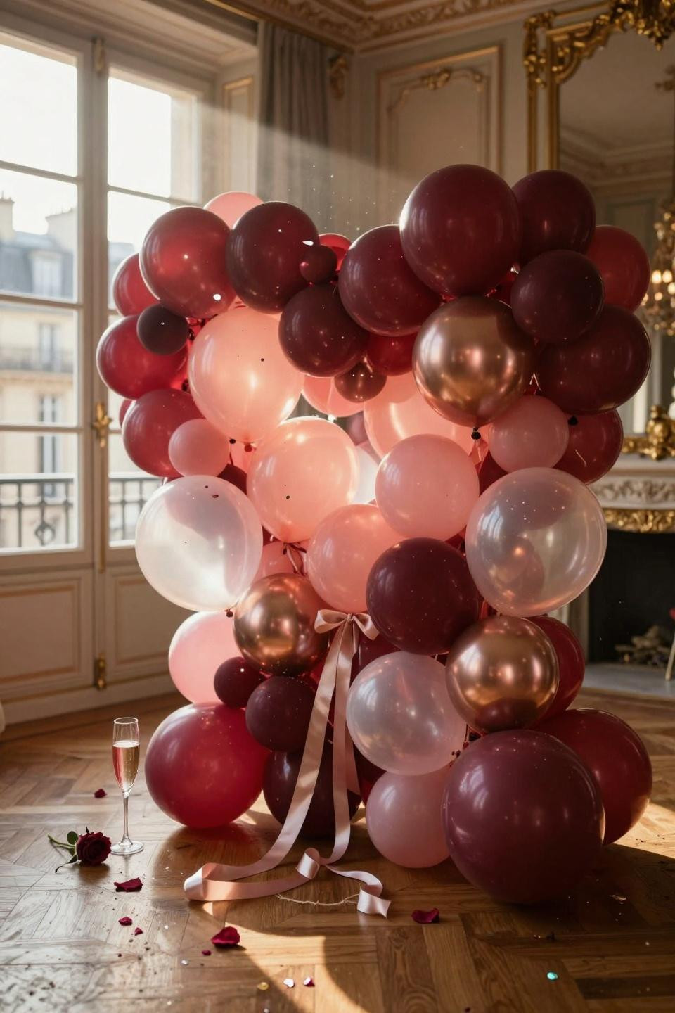 Valentines balloons decorations with ombre gradient backdrop