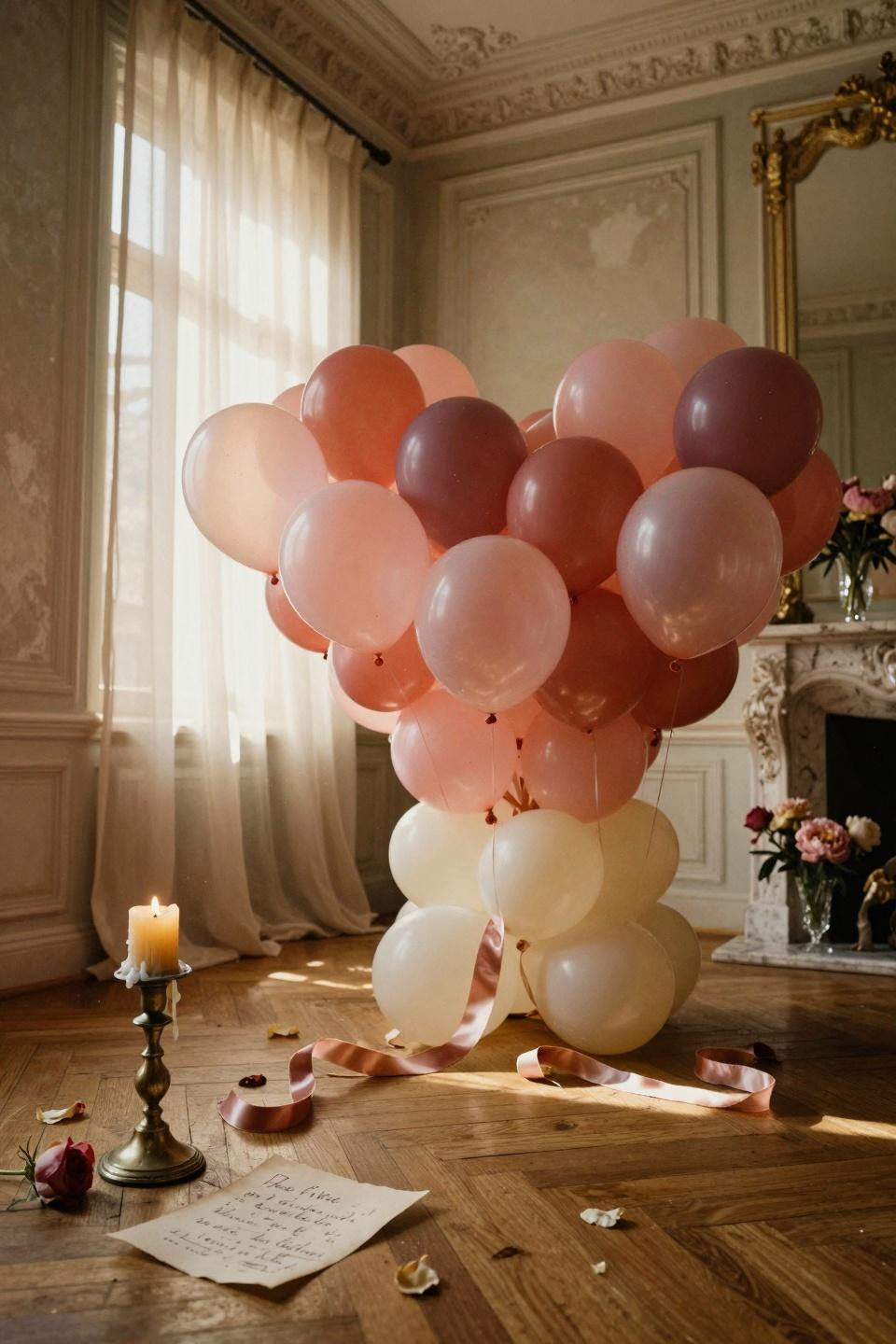 Valentines balloons decorations with gradient heart backdrop