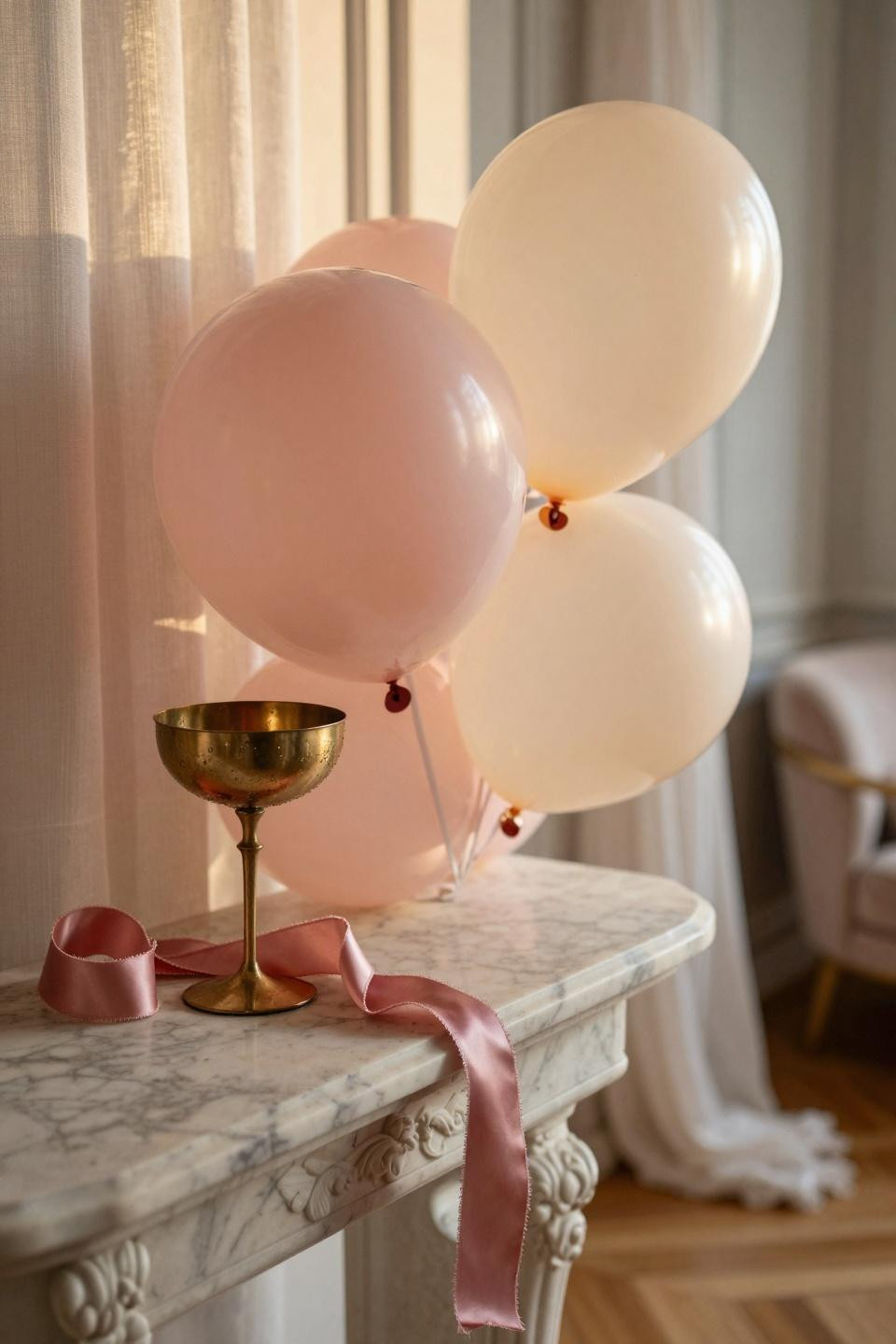 Valentine's Day Balloon Heart Wall - feminine party styling with champagne accents