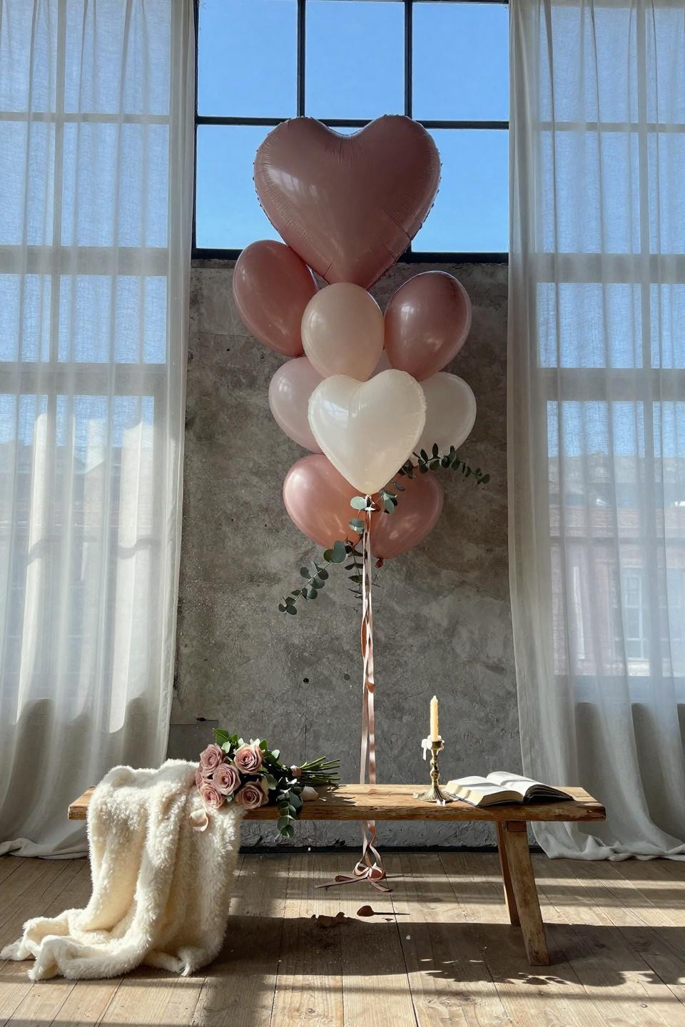 Valentine's Day Balloon Heart Wall - organic balloon installation in industrial space