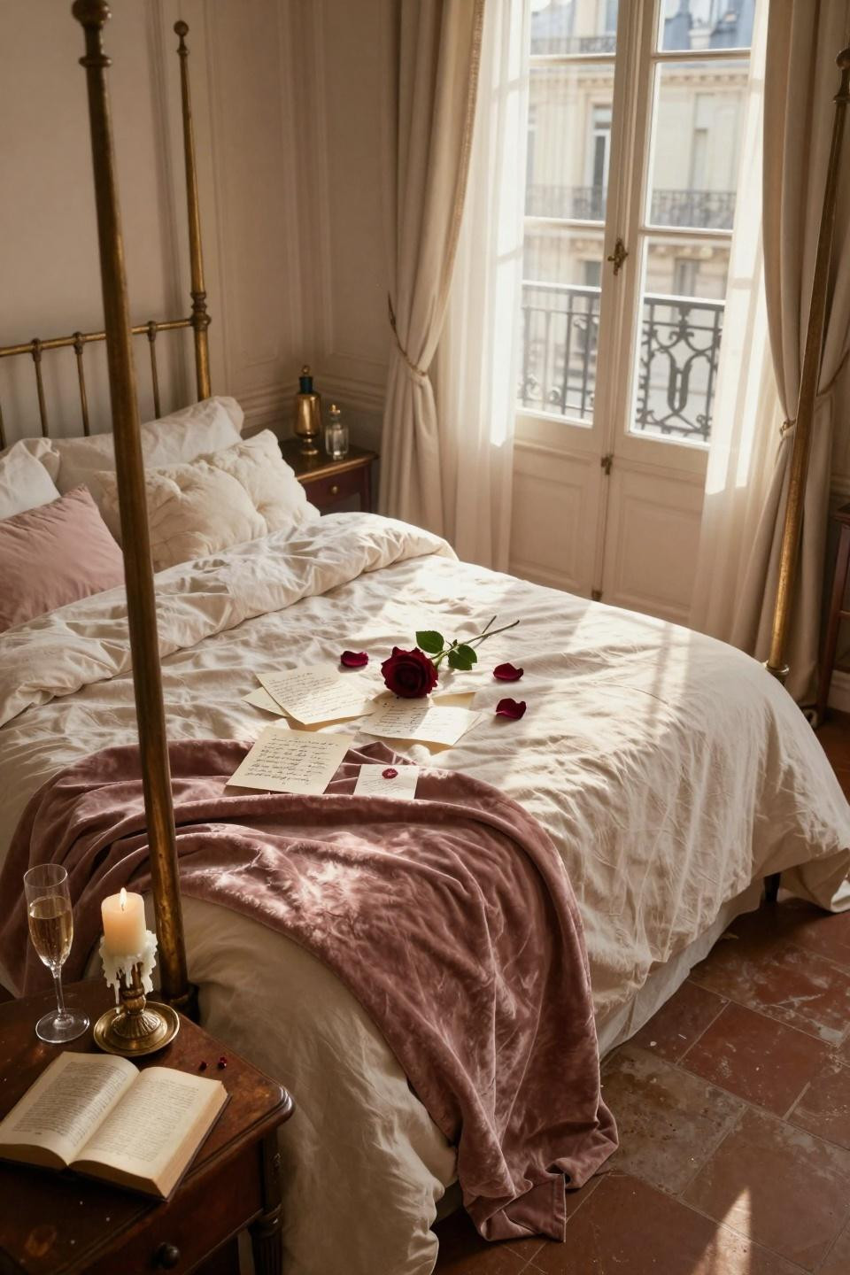 Valentines Day Decorations Bedroom with vintage brass four-poster bed