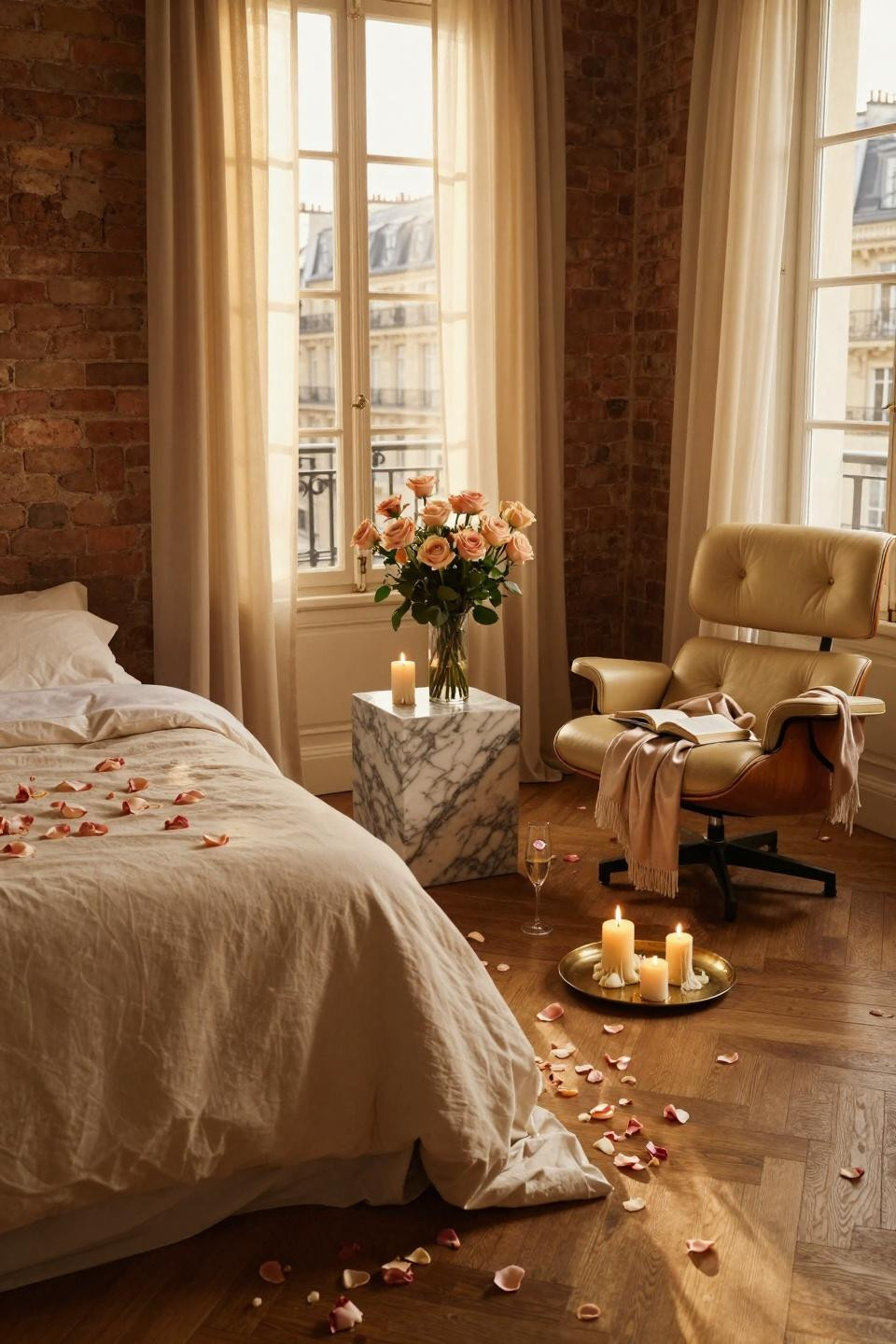 Valentines Day Decorations Bedroom with Carrara marble and garden roses