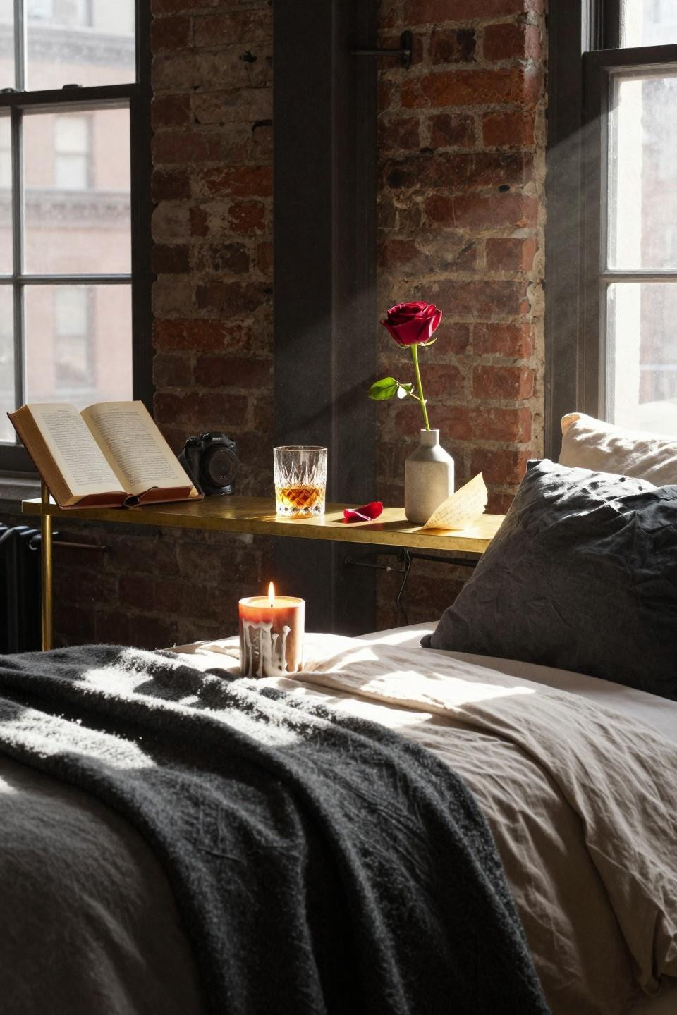 Valentines Day Decorations Bedroom with masculine floating shelves and brass details