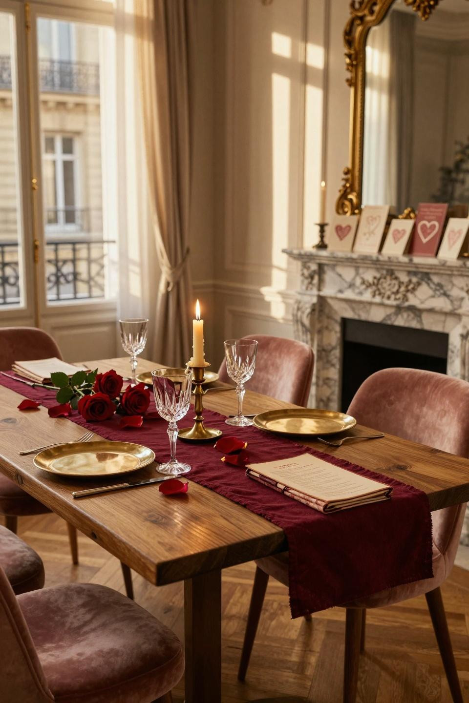 Valentines Day Decorations Restaurant - warm dining room table for two