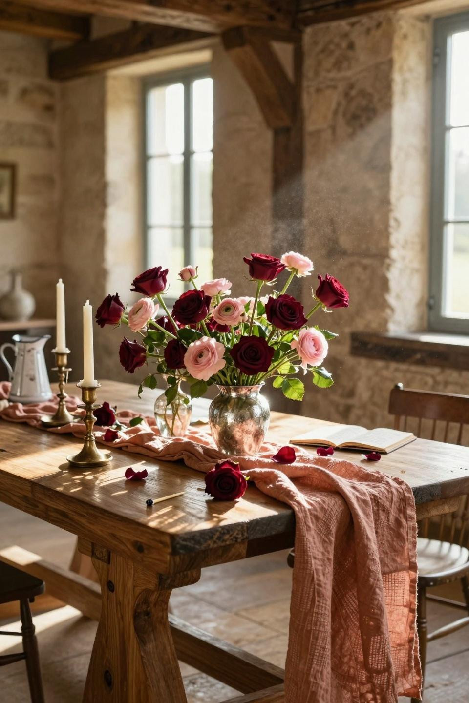 Valentines decorations for home on walnut table