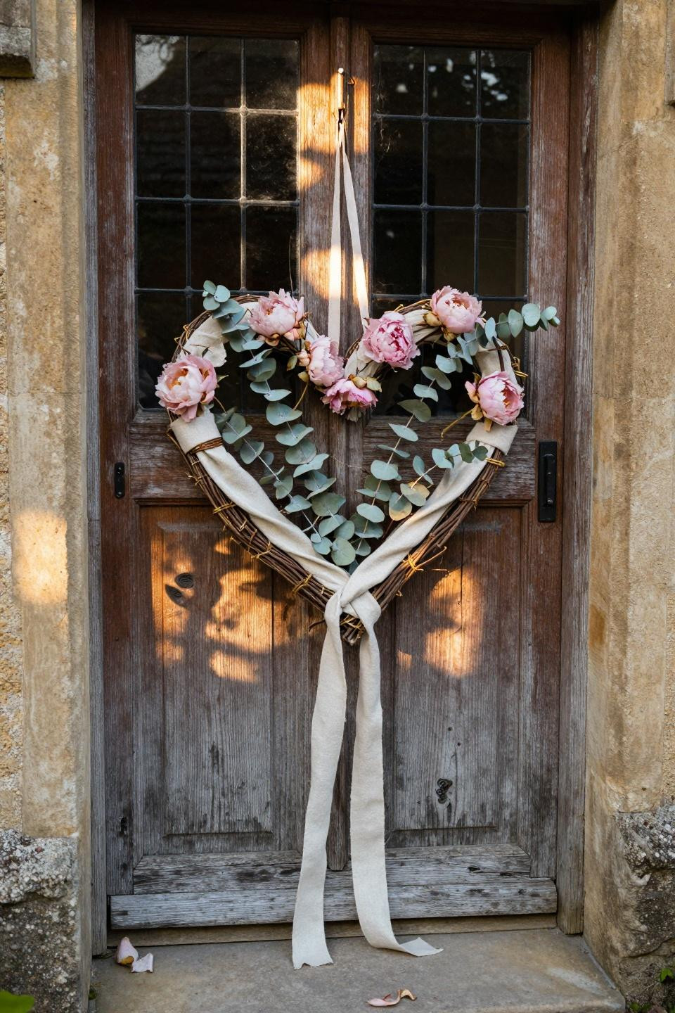 valentines door hanger - woven grapevine heart with dried flowers and ribbon