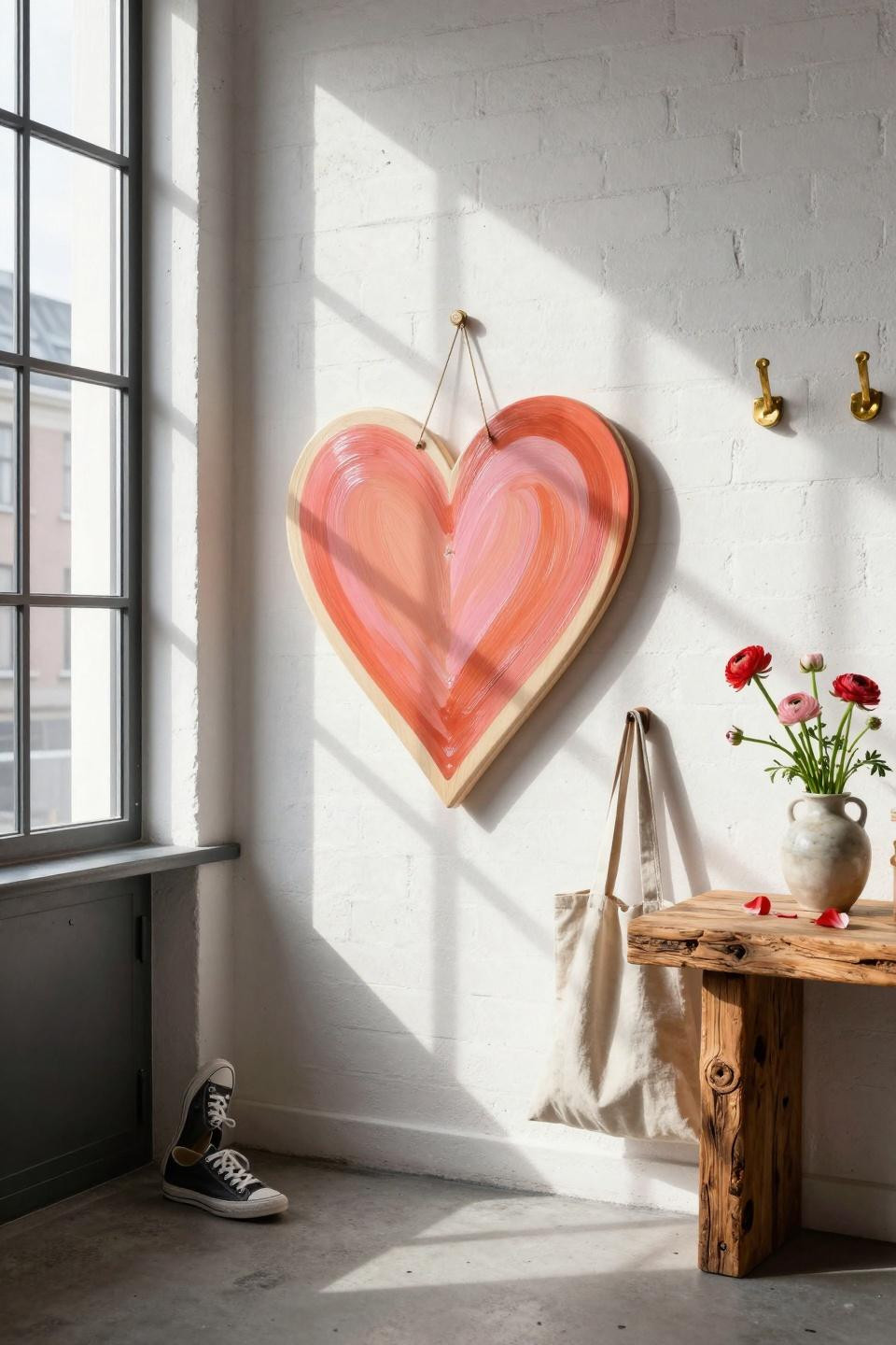 valentines door hanger - painted Baltic birch heart with modern colors
