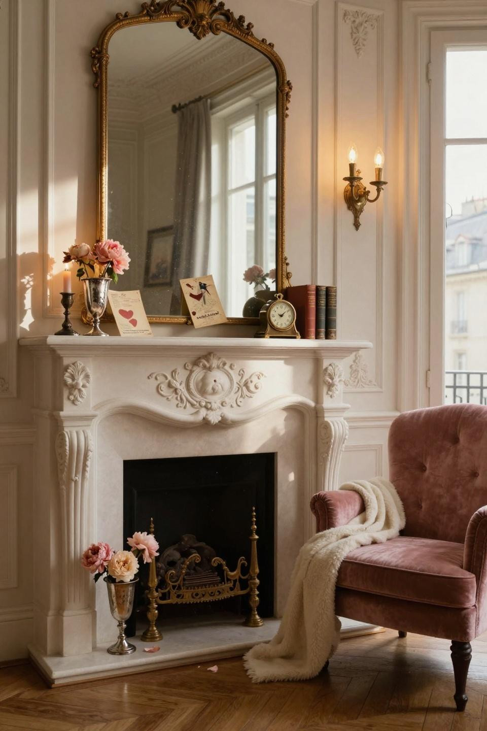 valentines mantle decor - unlacquered brass sconce with vintage mirror