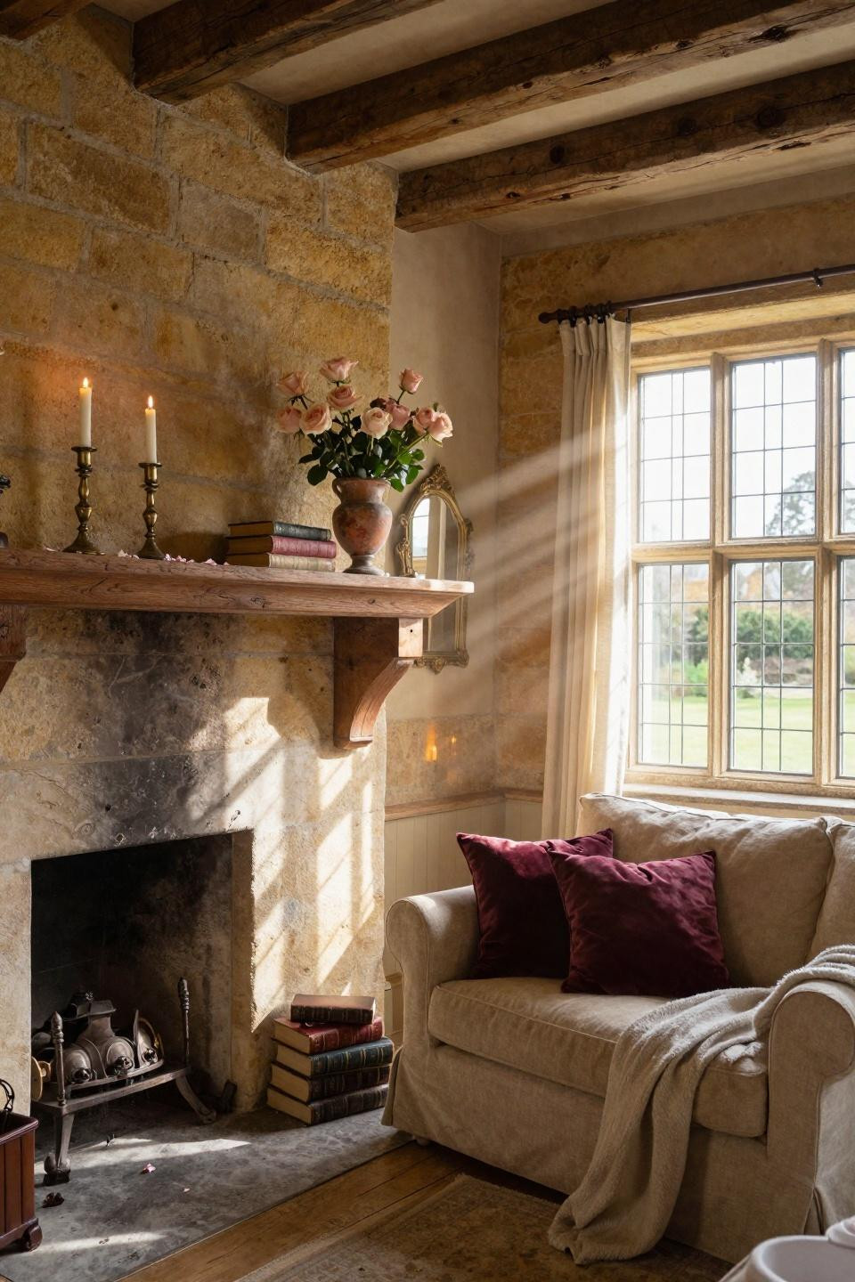 valentines mantle decor - silvery reclaimed wood mantle with terracotta urn