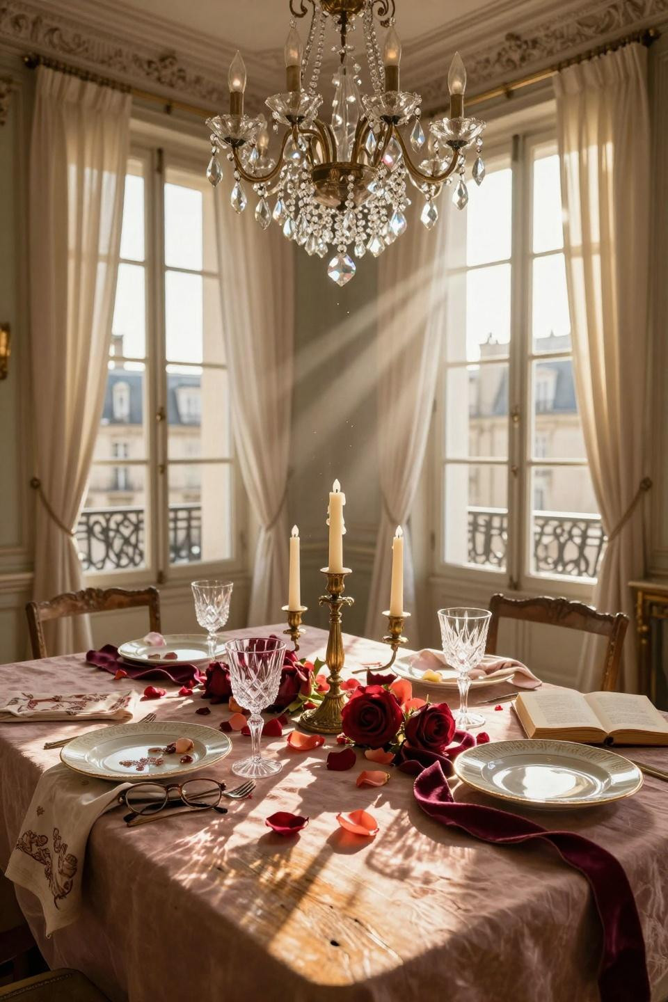 Valentines table decor with vintage brass candlesticks