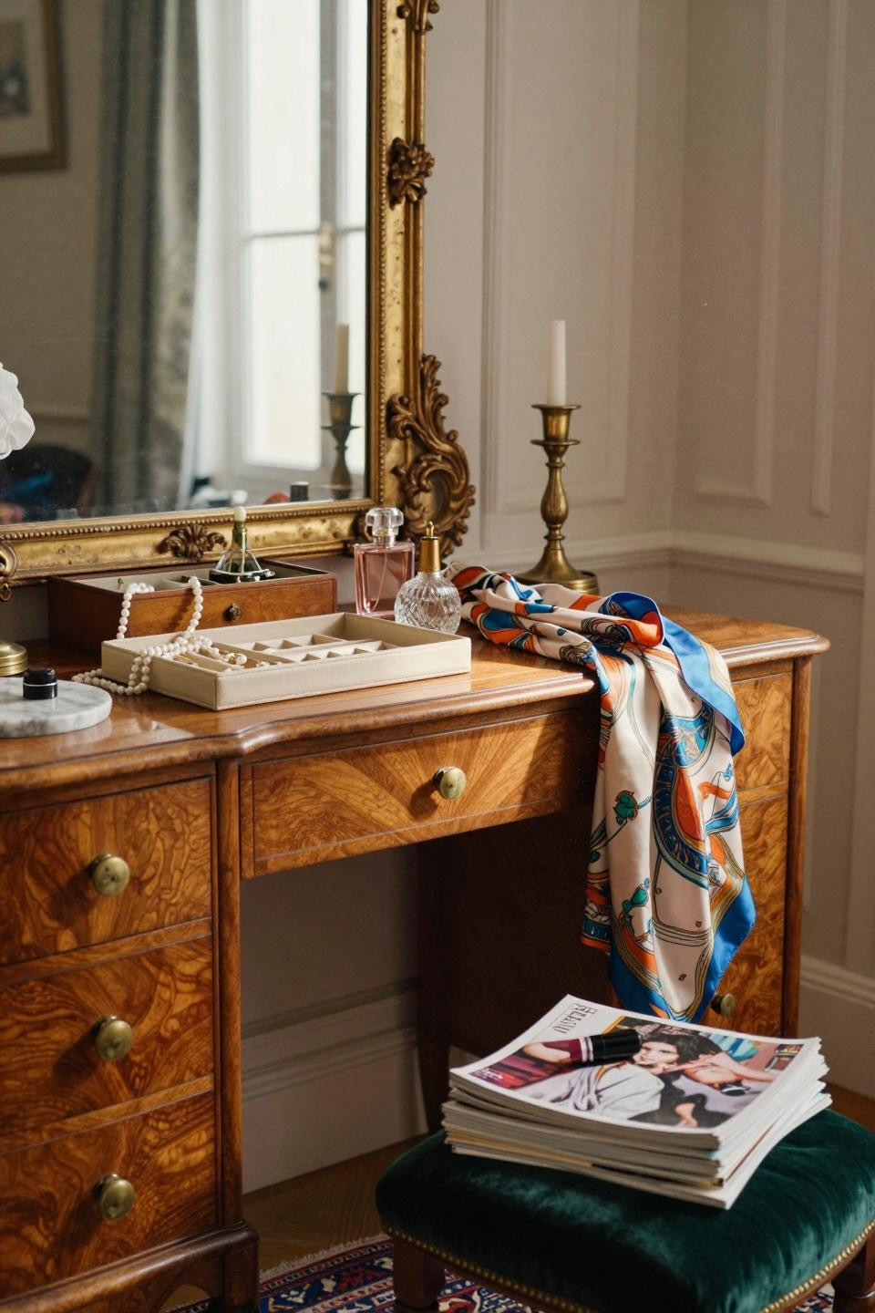 vintage dressing rooms with rich wood tones