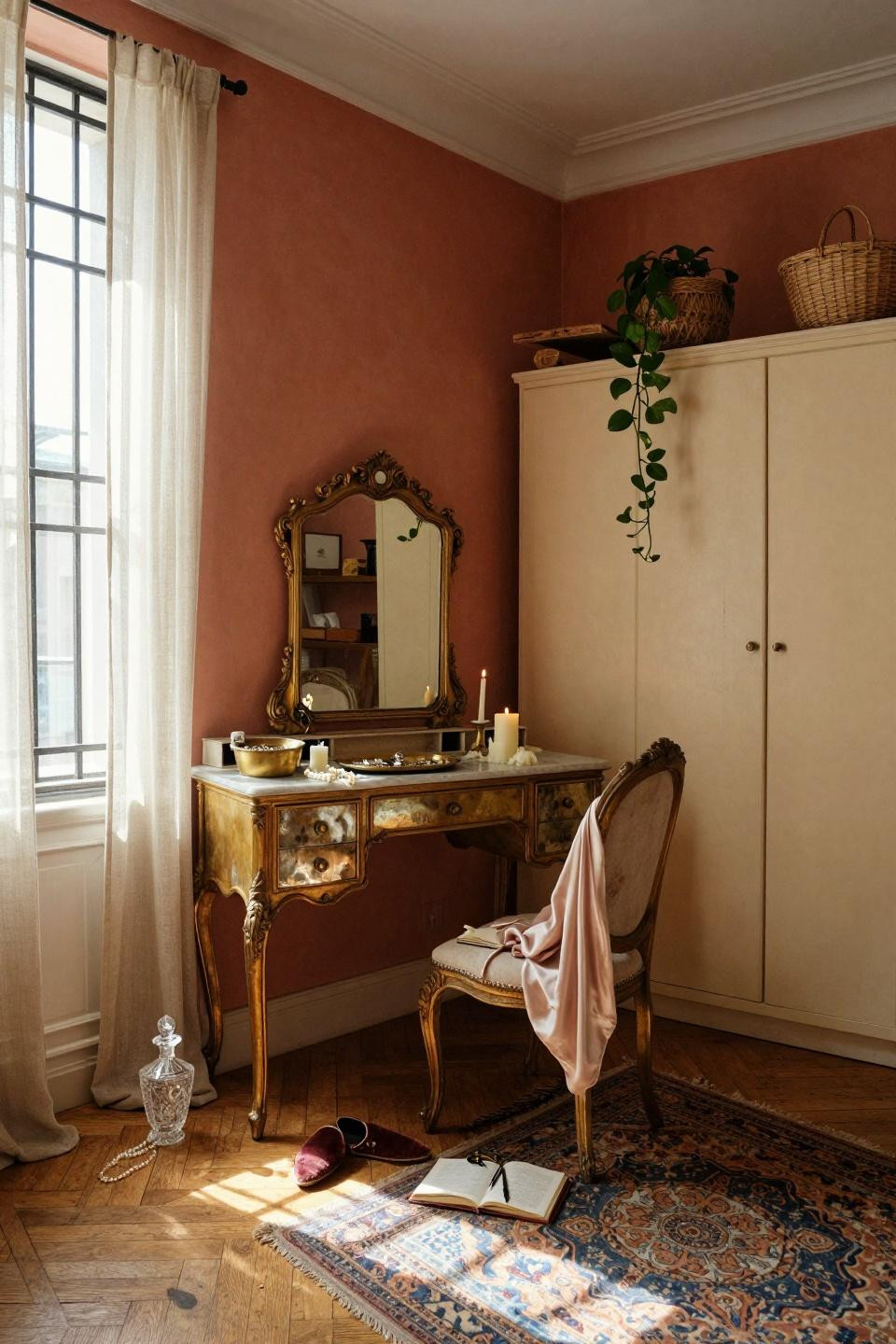 vintage dressing rooms with warm earth tones