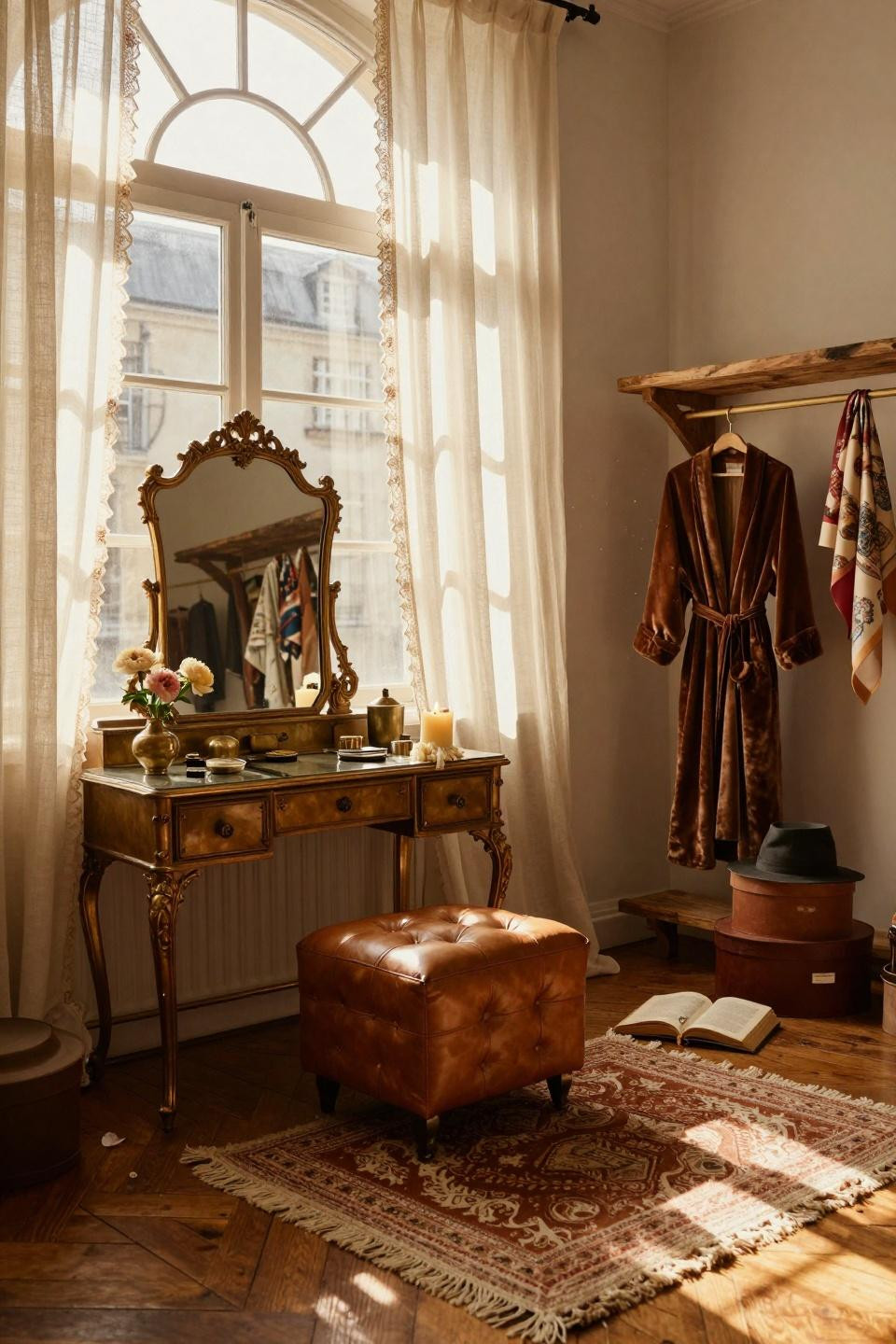 vintage dressing rooms bathed in afternoon light