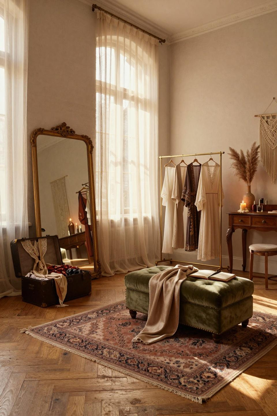 vintage dressing rooms in industrial loft space