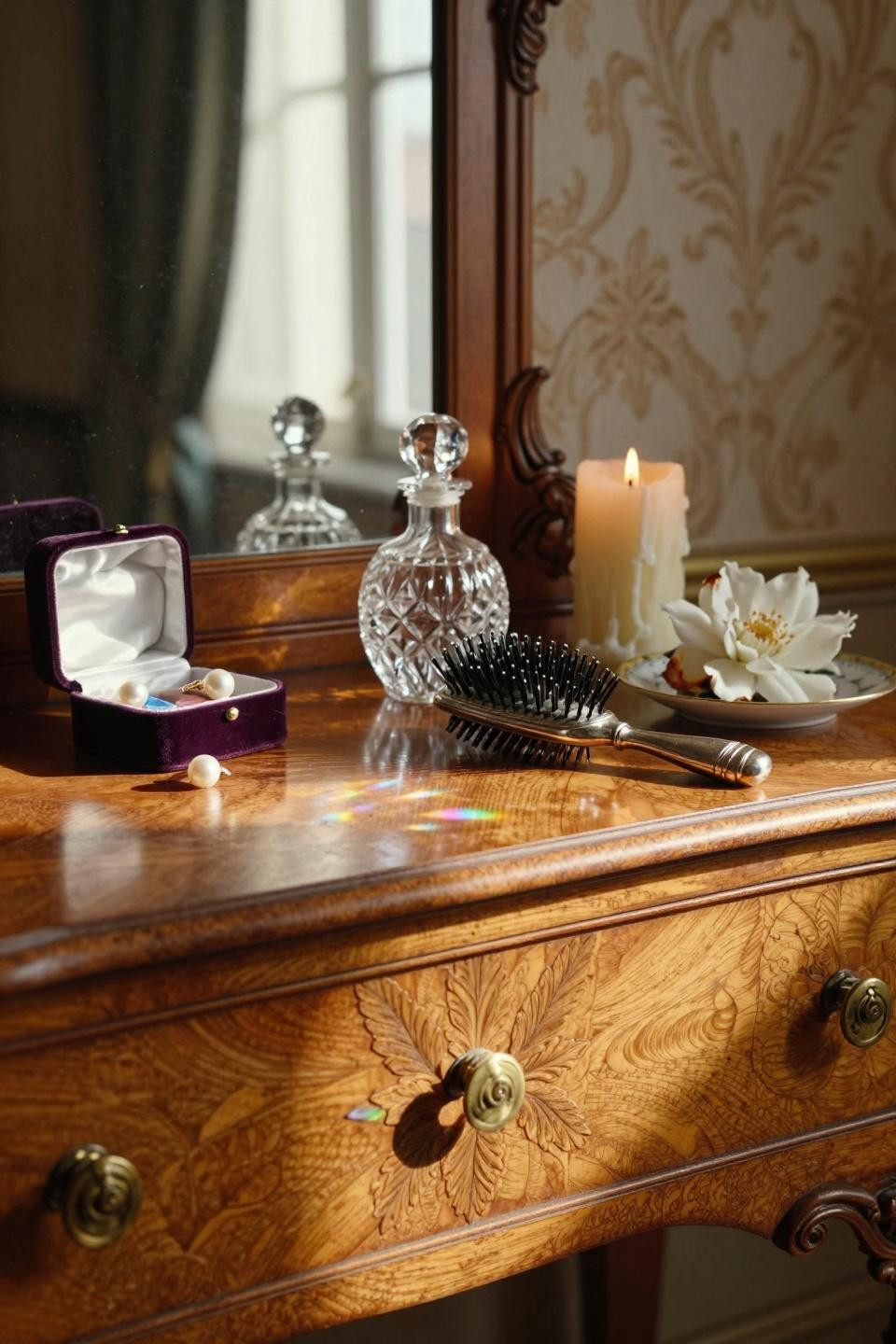 vintage dressing rooms featuring intricate wood carving