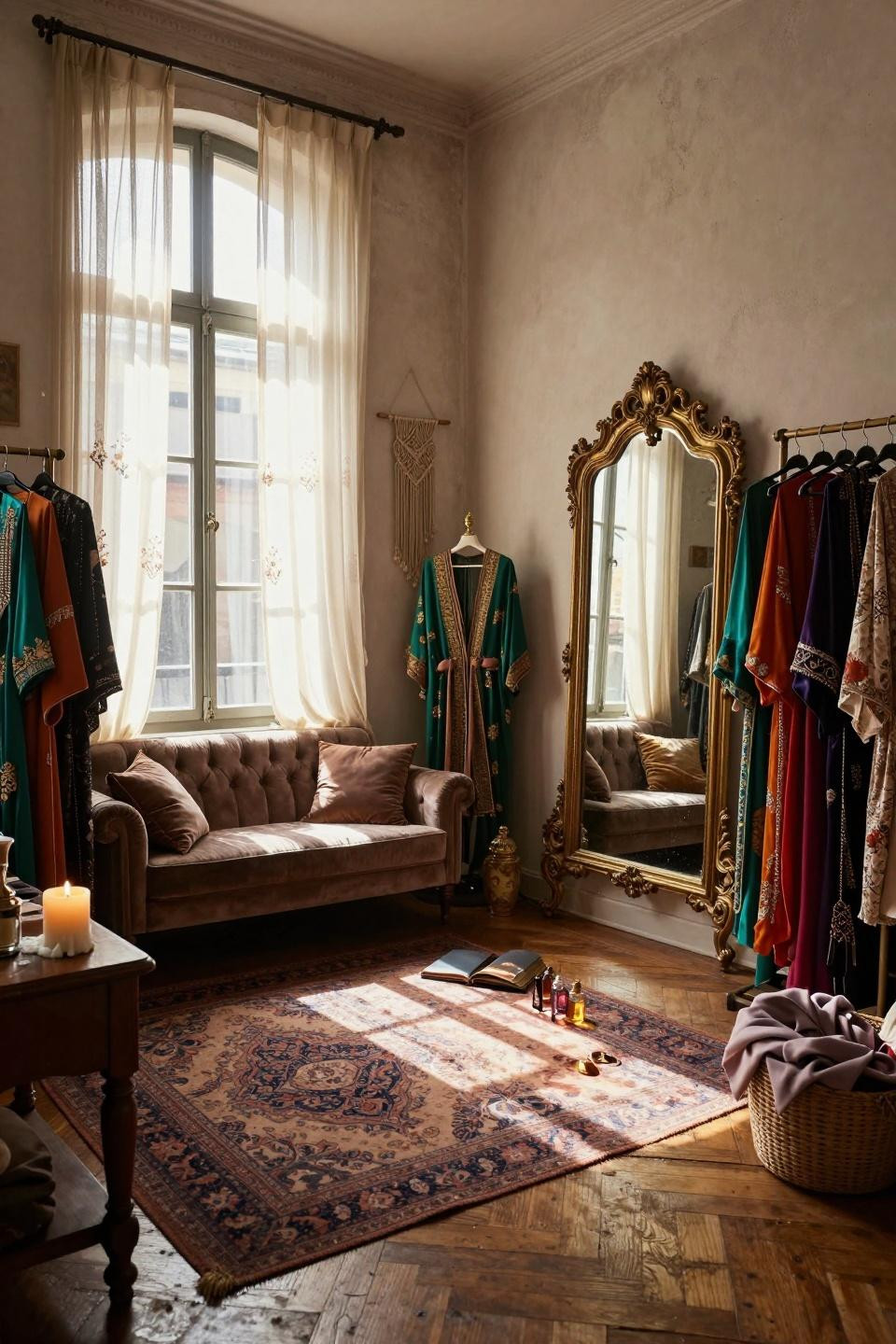 vintage dressing rooms in loft with brick walls