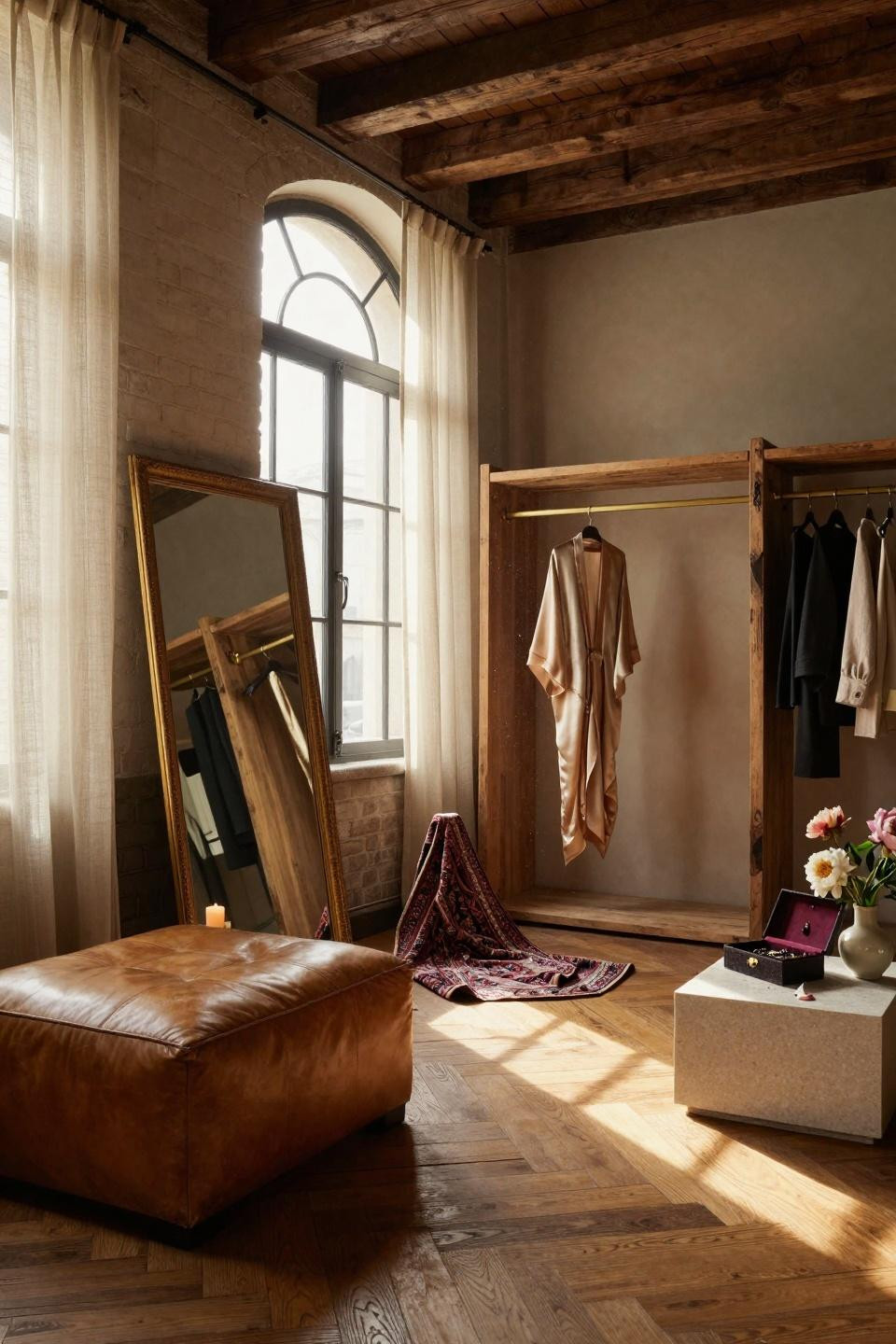 vintage dressing rooms with leather accents