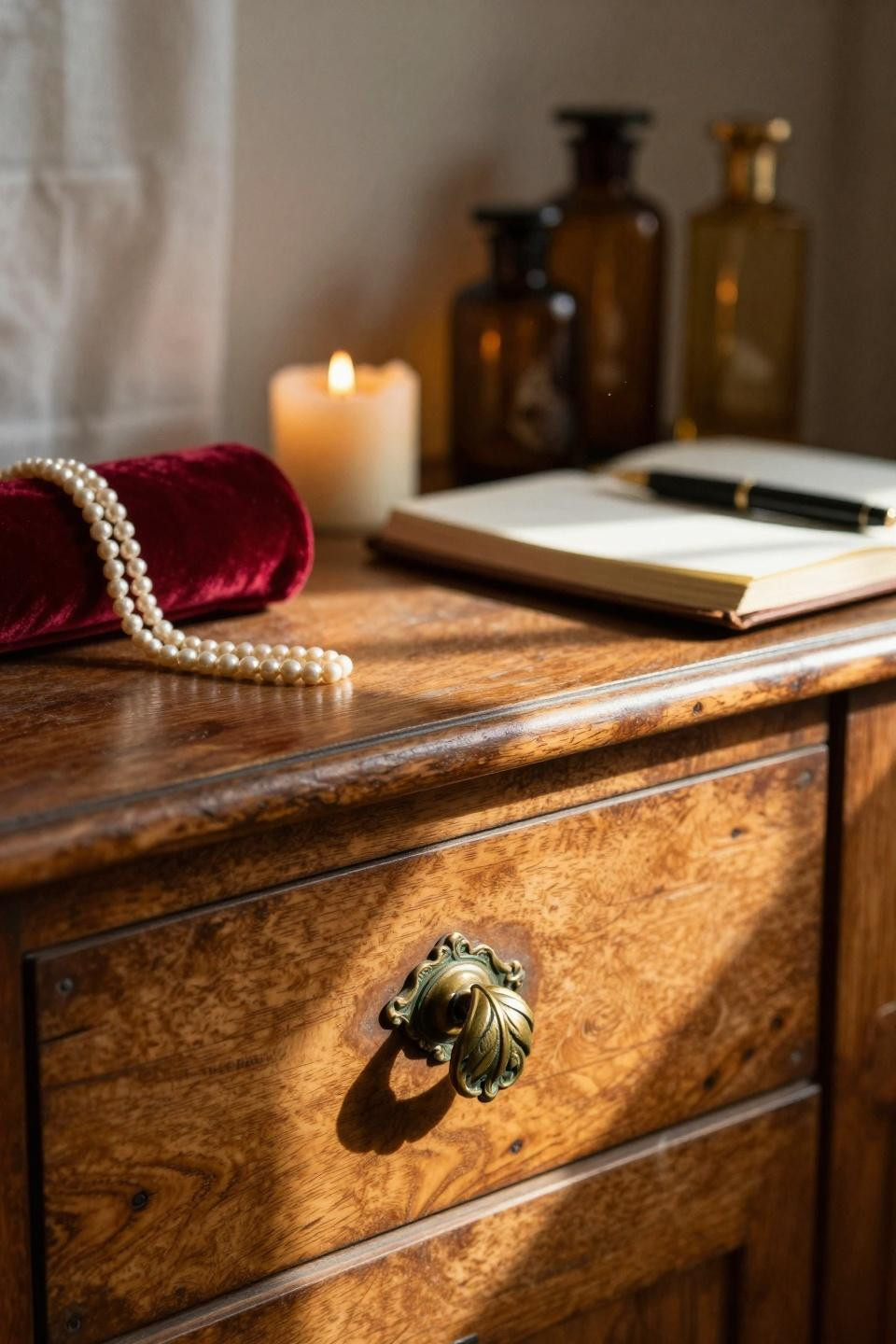 vintage dressing rooms showcasing carved drawer pulls