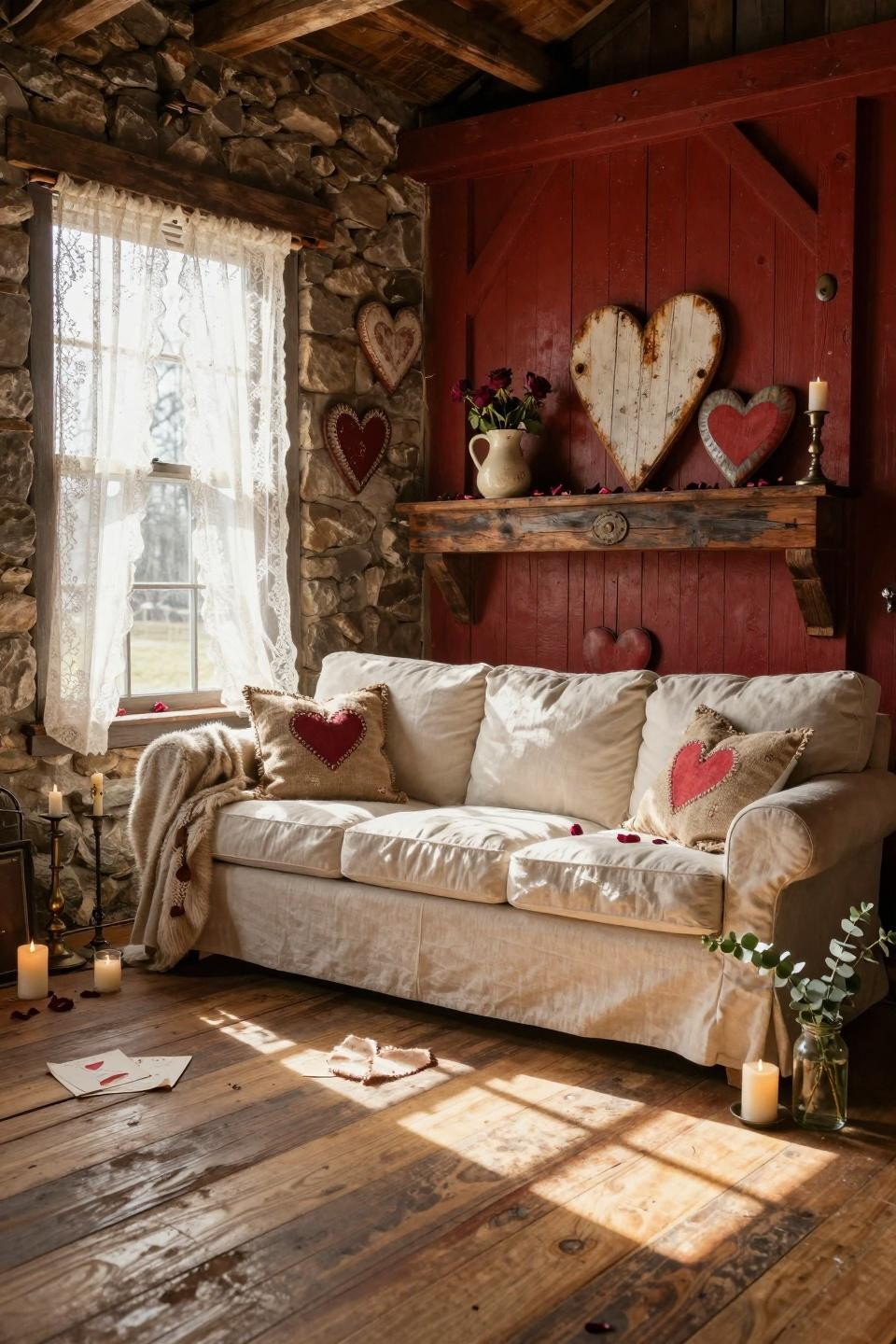 Vintage Valentines Decorations with bold red primitive style