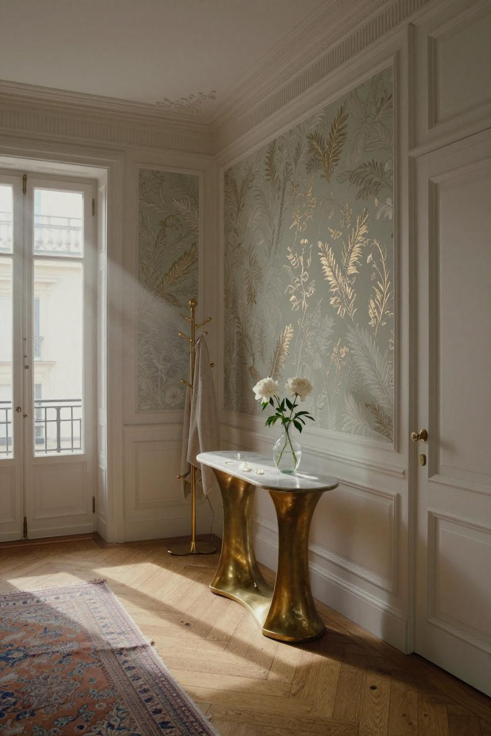 foyer wainscoting entryway - grand Parisian entry with high fluted panels
