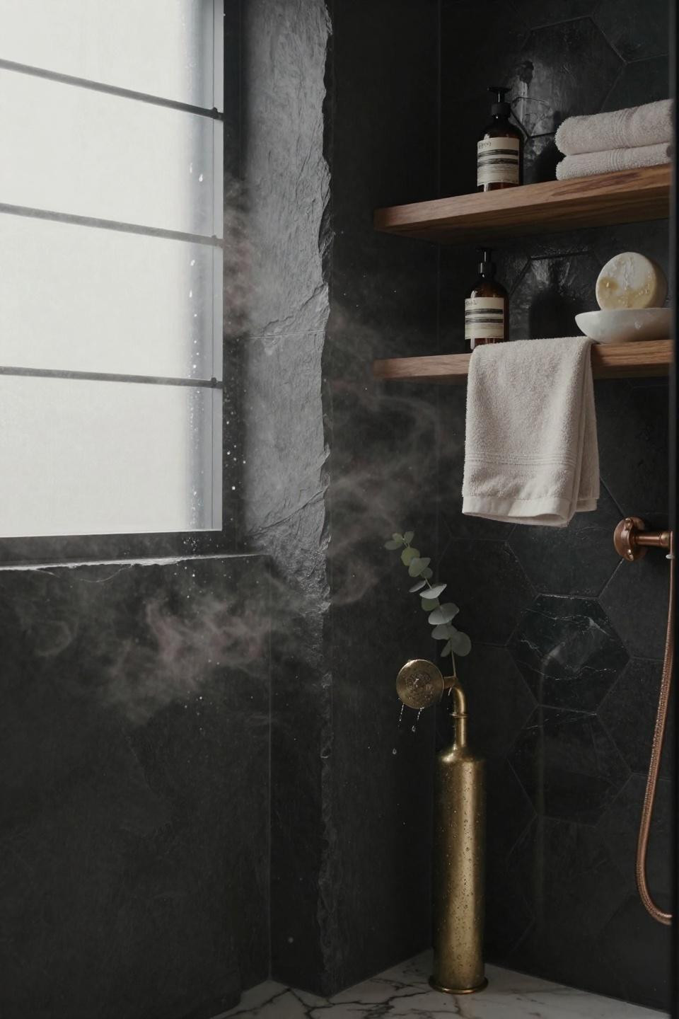 no glass shower walk in - charcoal slate partition