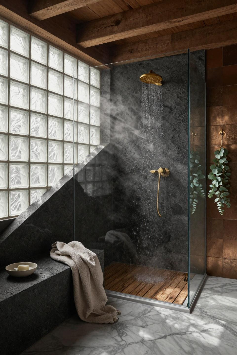 glassless shower walk in - industrial loft conversion