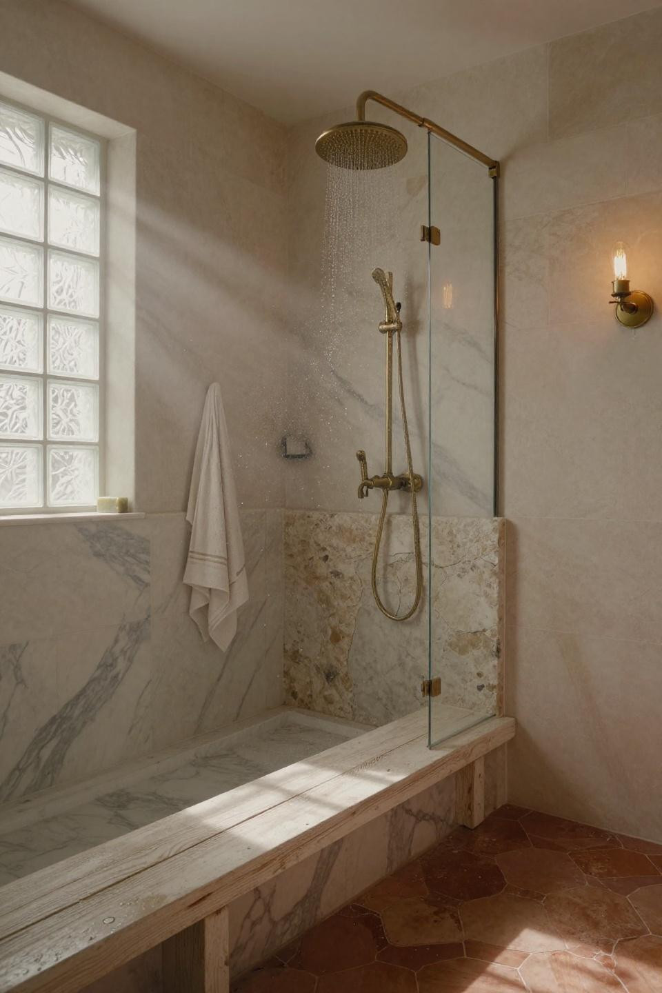 no glass shower walk in - marble doorless design