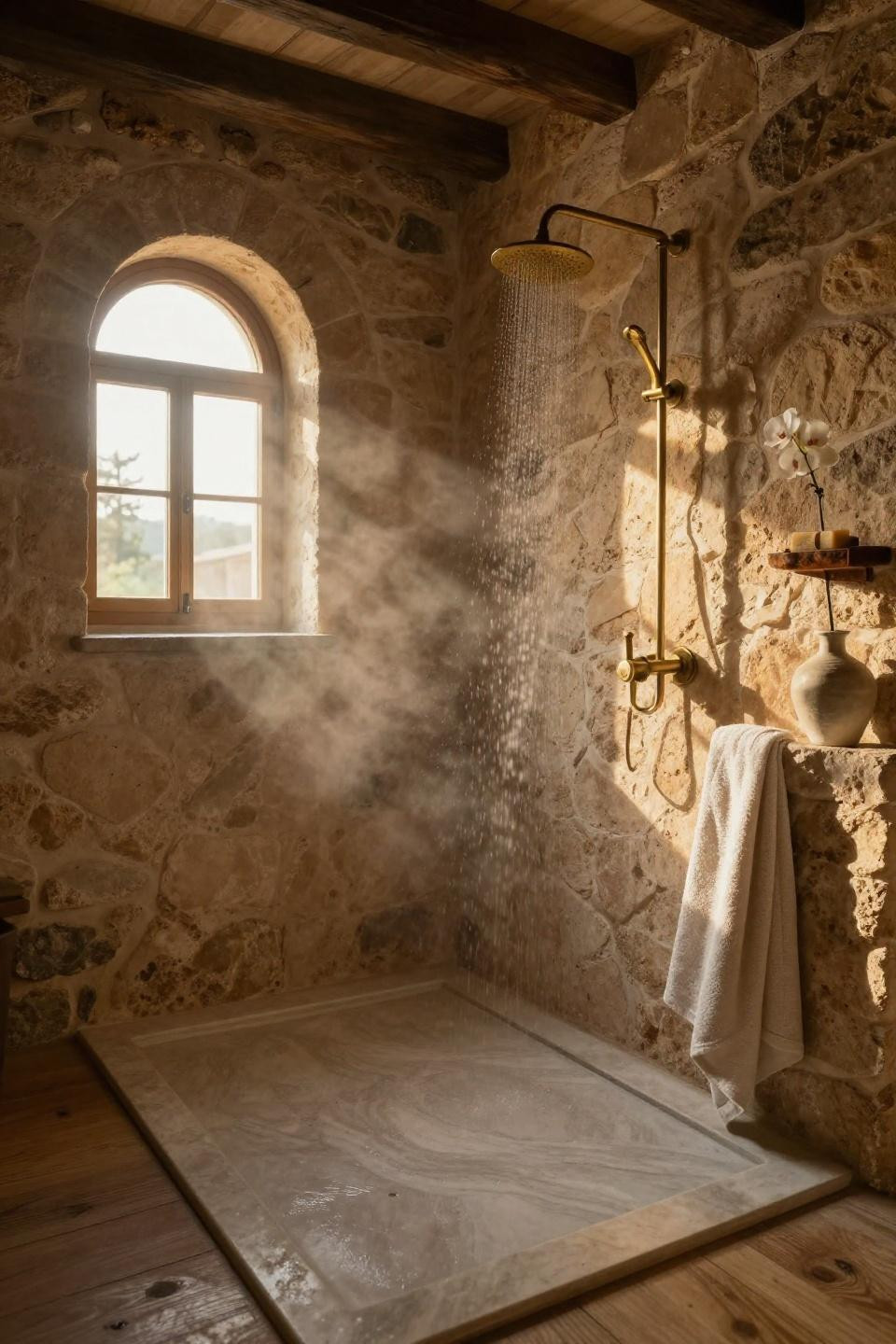 rustic walk in shower ideas - charcoal basalt stone