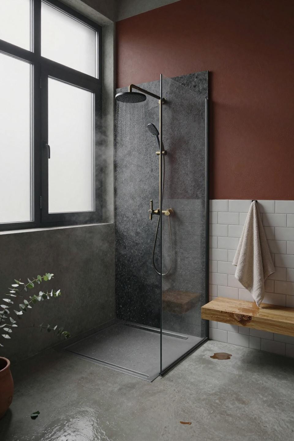zero entry shower ideas - teak flooring