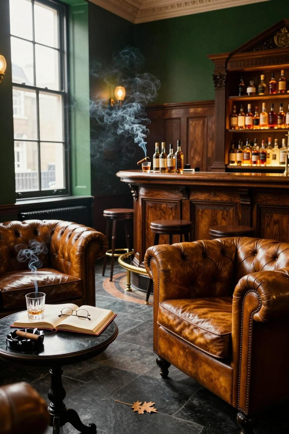 Whiskey Lounge Home inside Georgian library with oak paneling