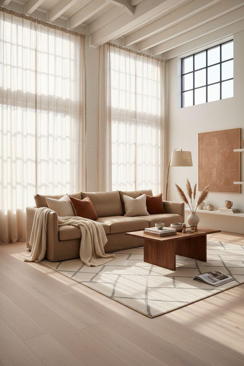 White Oak Hardwood Floors in bright loft with geometric shadows