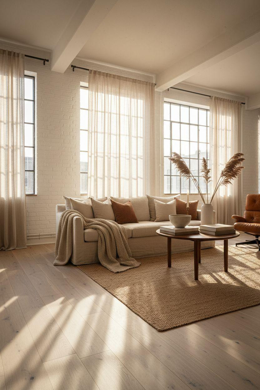 White Oak Hardwood Floors with vintage leather chair and natural light