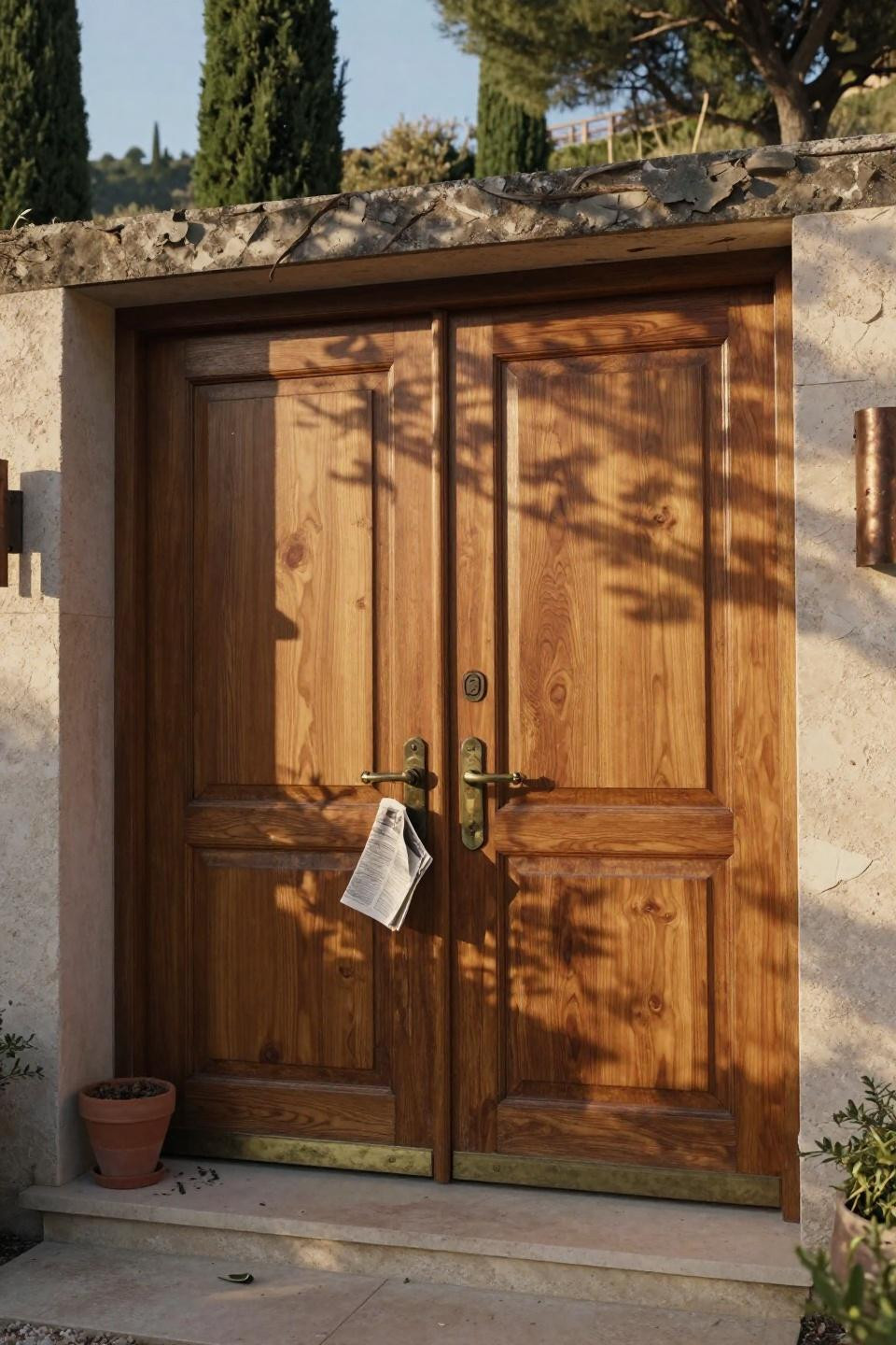 Double Door Entryway Exterior - Tuscan villa with cypress shadows