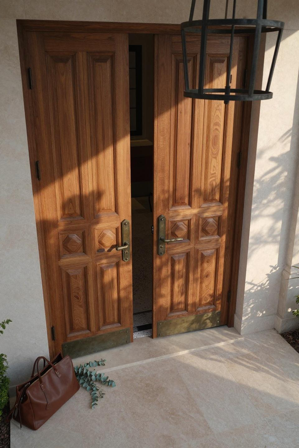 Double Door Entryway Exterior - modern villa entrance with geometric patterns
