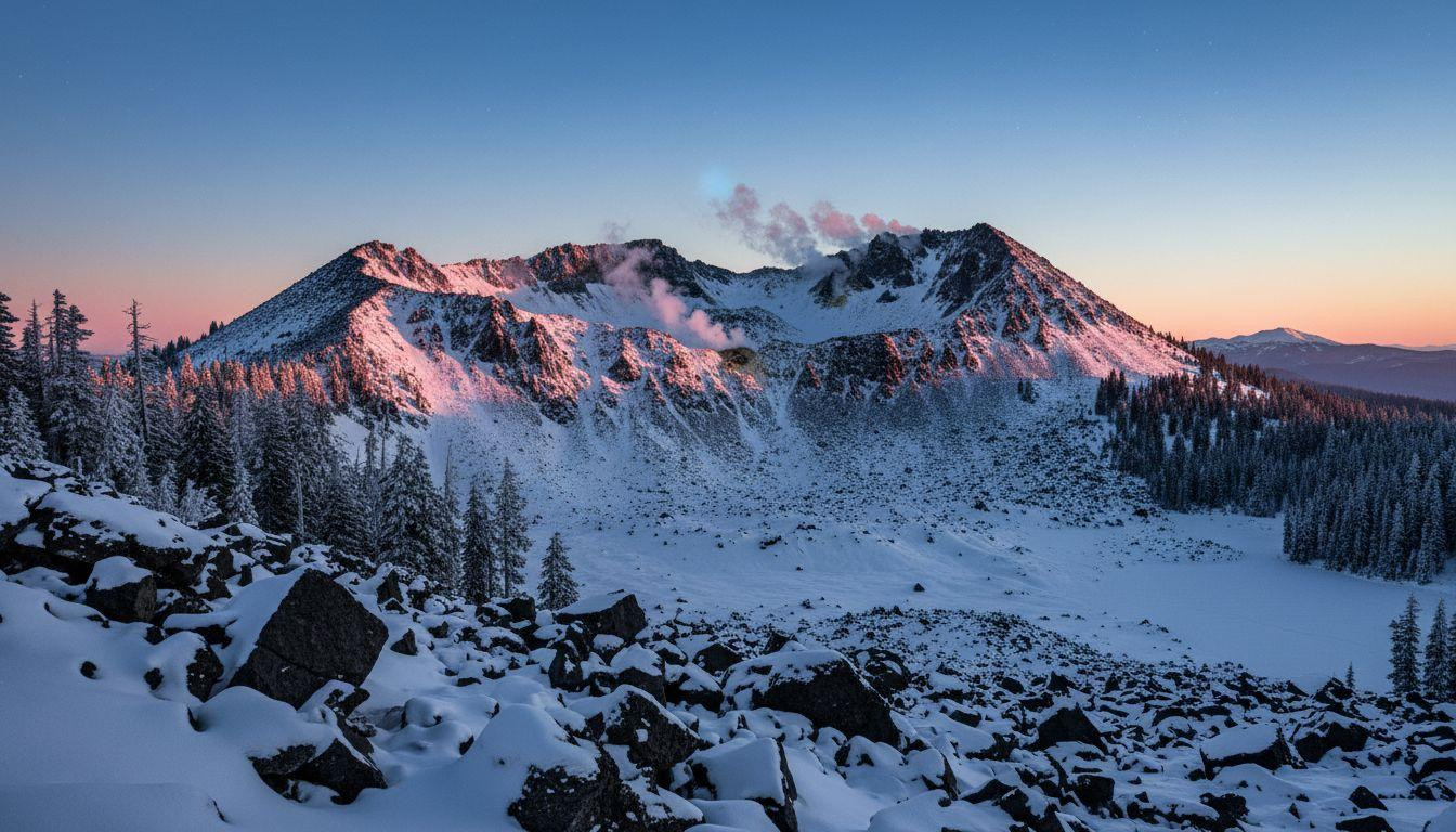 12 volcanic basins where black dacite spires rise above 30 feet of powder