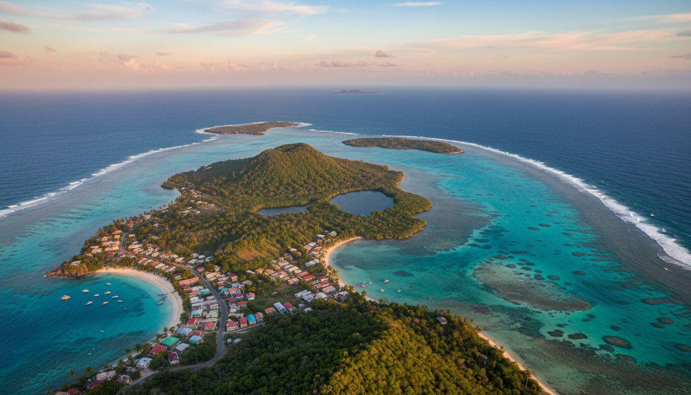 This Caribbean island shows 7 colors of water from a volcanic peak