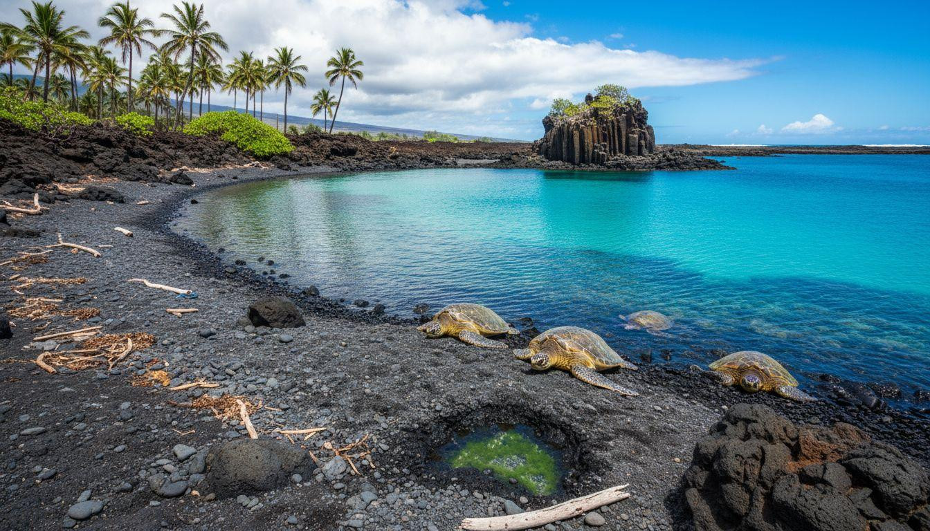 Forget Punalu'u where tour buses crowd turtles and Kiholo keeps black sand empty for $30