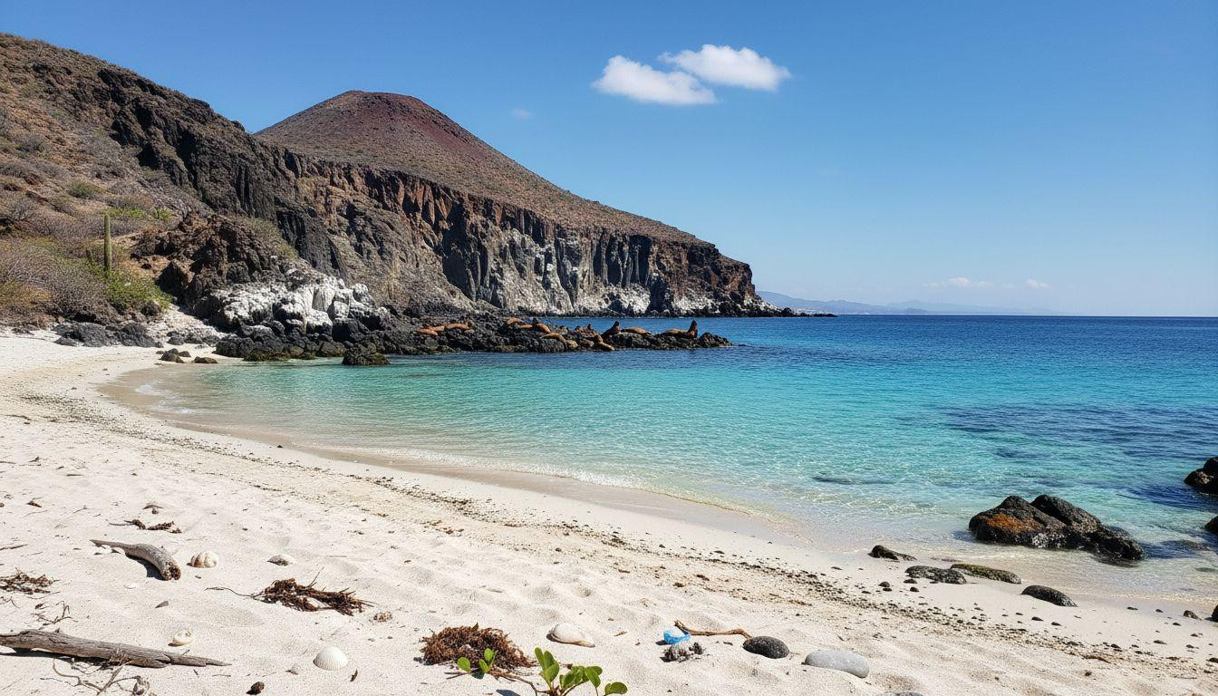 This volcanic island keeps sea lions that swim up to snorkelers 30 minutes from Loreto