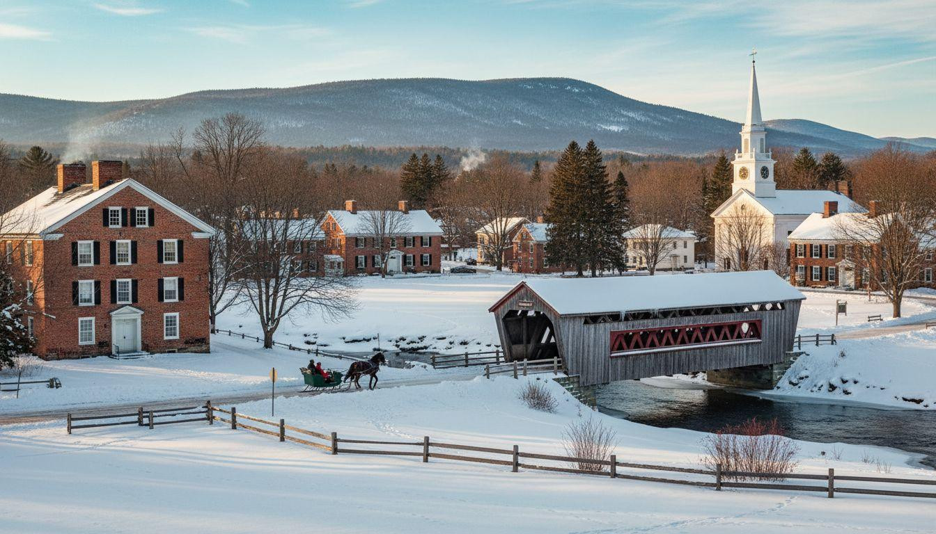 This Vermont village keeps 1790s red brick and covered bridges intact