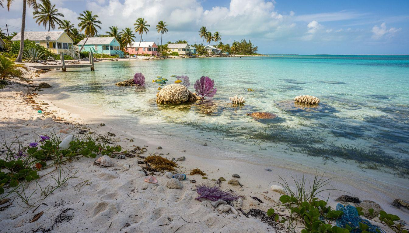 This Bahamas island where coral heads sit in water you wade to barefoot